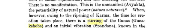 kshoba, stirring of gunas, spandana